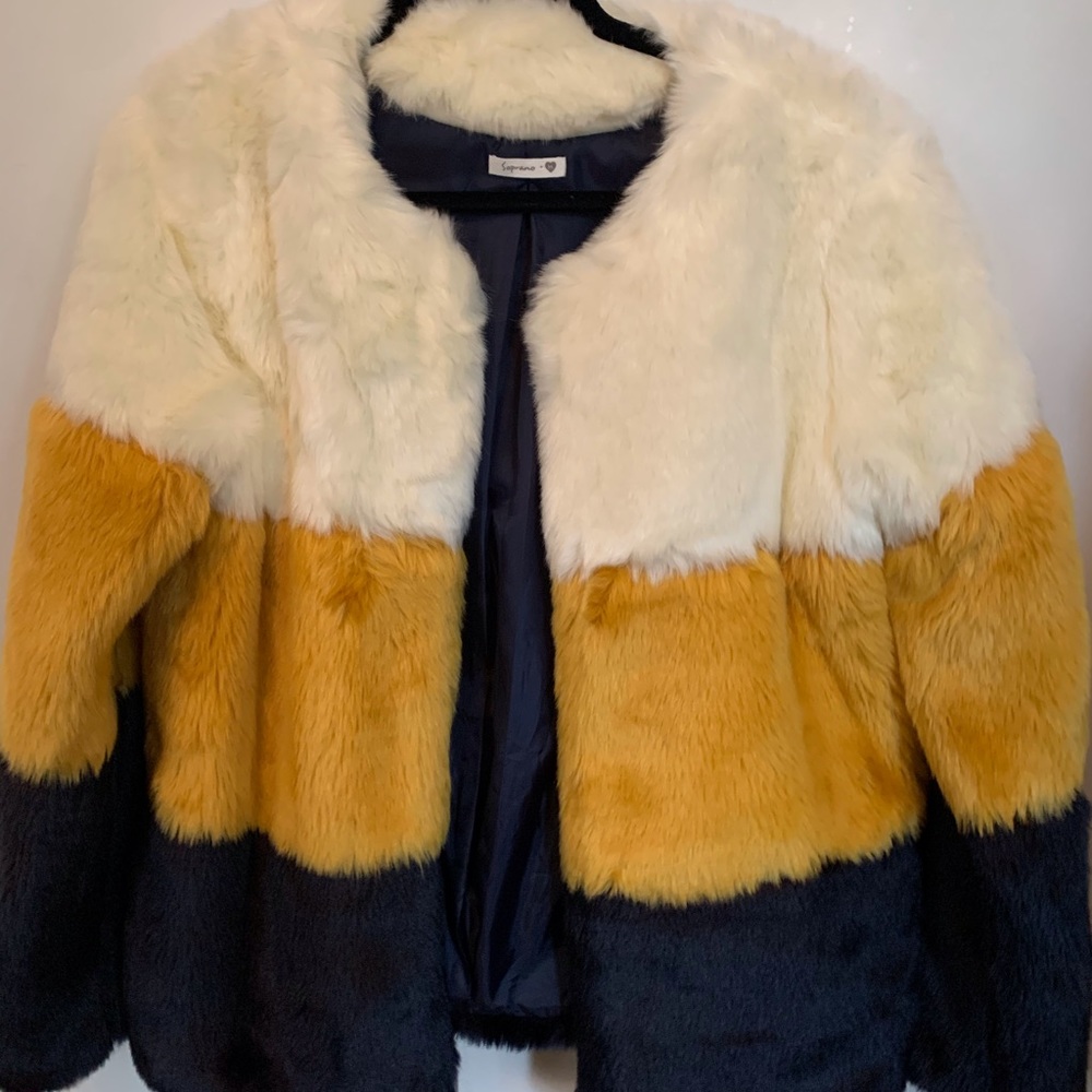 Soprano Colorblock Faux Fur Jacket